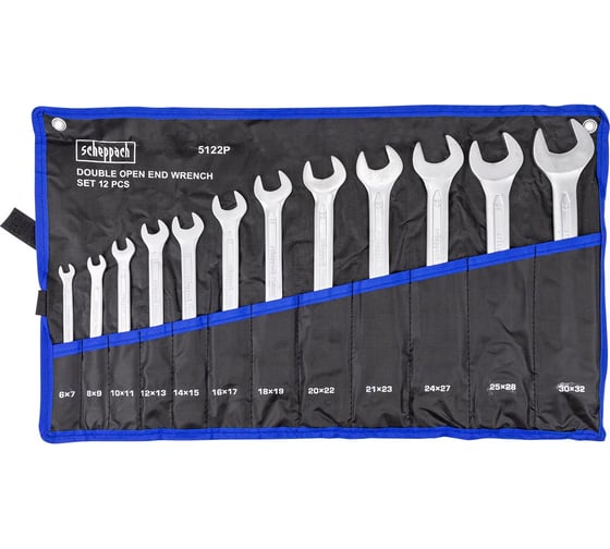 Изображение товара Ключи рожковые Scheppach набор 12 предметов (6х7, 8х9, 10х11, 12х13, 14х15, 16х17, 18х19, 20х22, 21х23, 24х27, 25х28, 30х32мм) Sch-5122P(63271)