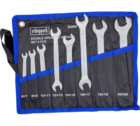 Изображение товара Ключи рожковые Scheppach набор 8 предметов (6х7, 8х9, 10х11, 12х13, 14х15, 16х17, 18х19, 20х22мм) Sch-5089P(63269)