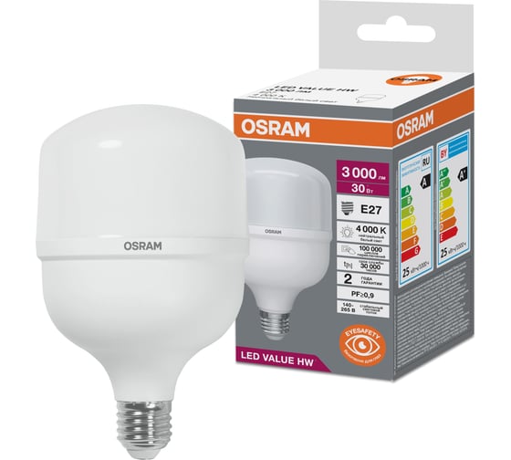 Изображение товара Лампа высокомощная светодиодная Osram LED HW T, 3000лм, 30Вт (замена 300Вт), 4000К, E27 4099854121272