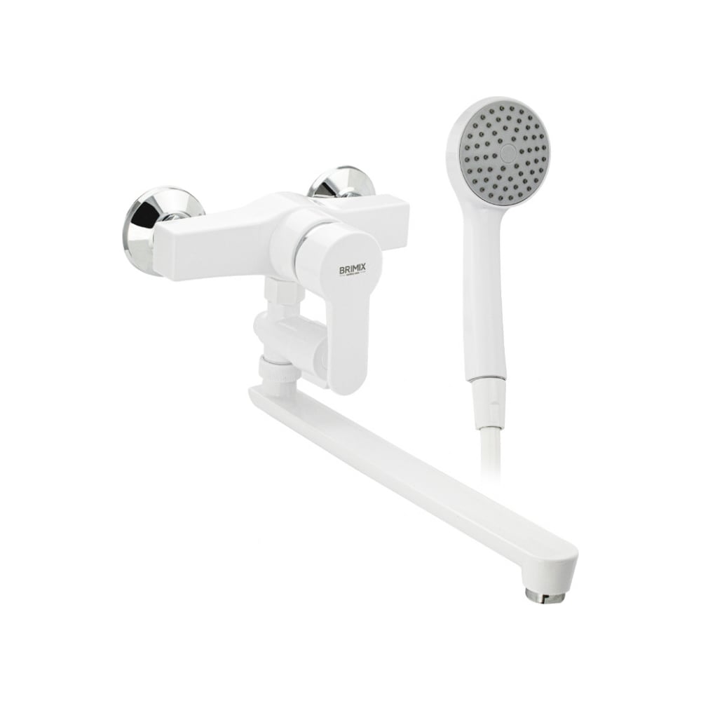 Изображение товара Смеситель BRIMIX длинный излив с дивертором для ванной белый