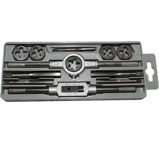 Изображение товара Комплект резьбонарезного инструмента: вороток и плашкодержатель CNIC и по 5 метчиков и плашек 1/4"-1/2" в пл.фут.12 поз.SP012-2 65506