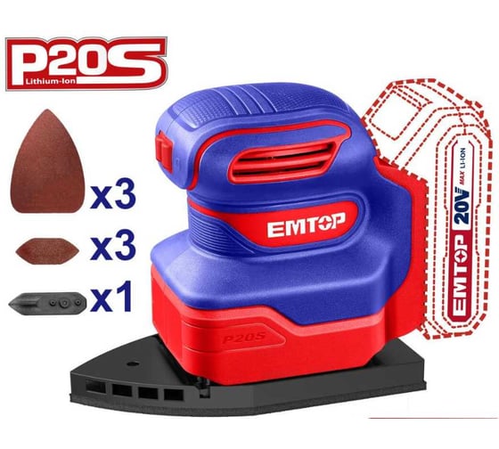Изображение товара Аккумуляторная вибрационная шлифмашина emtop ELPS2014