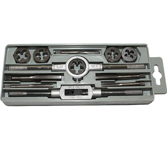 Изображение товара Комплект резьбонарезного инструмента: вороток и плашкодержатель CNIC и по 5 метчиков и плашек М6-М12 в пласт.фут.12 поз.SP012-2 "CNC" 65505