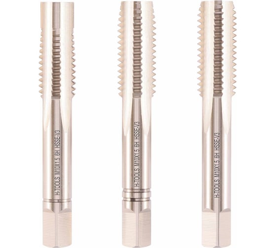 Изображение товара Метчик с направляющей цапфой H-Tools М10х1.5мм, комплект из 3-х шт. DIN352 HSSEV3 6h 70мм a=5.5 113230HT