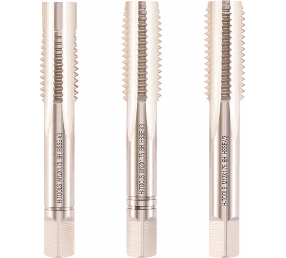 Изображение товара Метчик с направляющей цапфой H-Tools М12х1.75мм, комплект из 3-х шт. DIN352 HSSEV3 6h 75мм a=7.0 113250HT