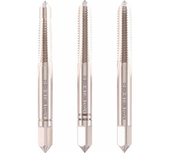 Изображение товара Метчик с направляющей цапфой H-Tools М6х1.0мм, комплект из 3-х шт. DIN352 HSSEV3 6h 56мм a=4.9 113190HT