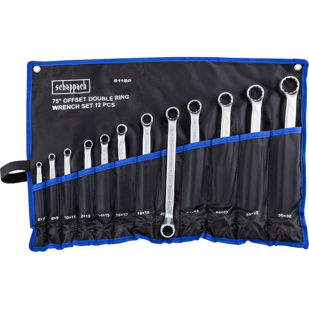 Изображение товара Набор ключей накидных отогнутых 75 градусов 12 предметов Scheppach