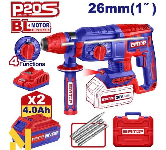 Изображение товара Аккумуляторный перфоратор emtop ELRH202682