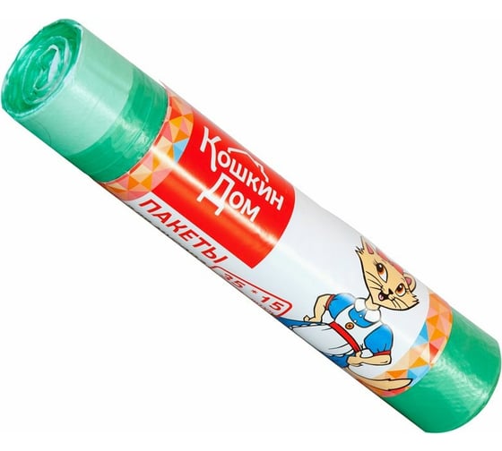 Изображение товара Пакеты для мусора с завязками (15 шт; 35 л; зеленые; 13 мкм) Кошкин Дом 30-10-035