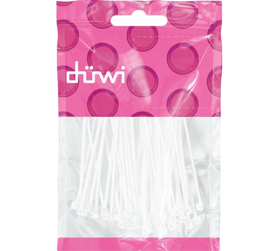 Изображение товара Нейлоновая хомут-стяжка под винт duwi кабельный 100x3,6 мм, белая, упаковка 10 шт. 30294 0