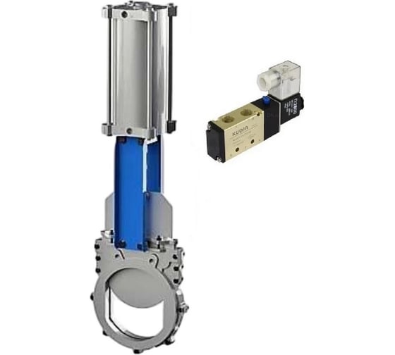 Изображение товара Задвижка шиберная DN.ru 304-304-EPDM-2W-Fb-2P Ду50 Ру16, WENZ, пневмопривод, пневмораспределитель 220VAC KUOIN D040-10216