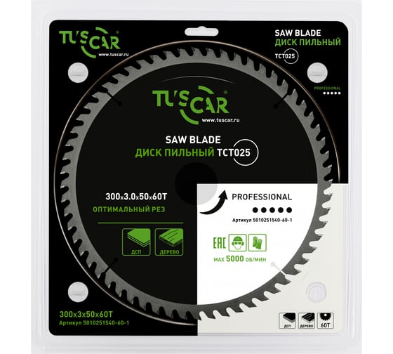 Изображение товара Диск пильный TUSCAR TCT025, Professional, 300х50x60T, дерево 5010251540-60-1