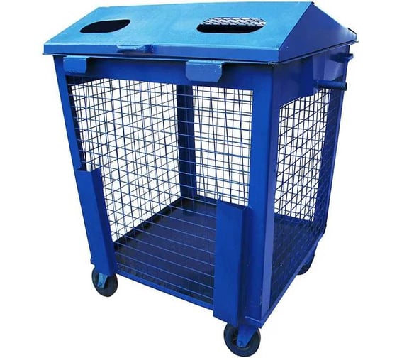 Изображение товара Контейнер металлический ЧИСТОГРАД ПЛЮС синий , Л, 1.1 м3, сетчатый, без логотипа, с крышкой, крышка синяя, без петель для замка, на колёсах 5879674886068