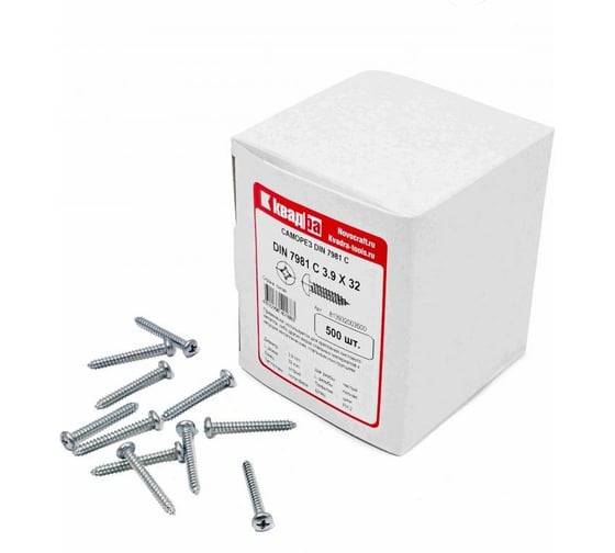 Изображение товара Саморез Квадра DIN 7981 3.9x32 цинк, кор. 500 шт., полусфера, шлиц PH2, острый 813932003500
