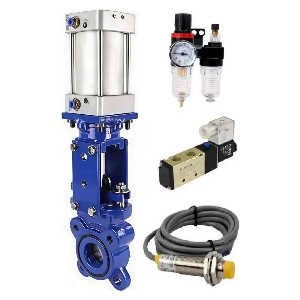 Изображение товара Задвижка шиберная DN.ru GGG40-304-EPDM-2W-Fb-2P Ду80 Ру16 с пневмоприводом