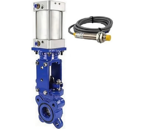 Изображение товара Задвижка шиберная DN.ru GGG40-304-EPDM-2W-Fb-2P Ду80 Ру16 двусторонняя, шток выдвижной, WENZ, пневмопривод, индукционные датчики 24VDC D040-10285