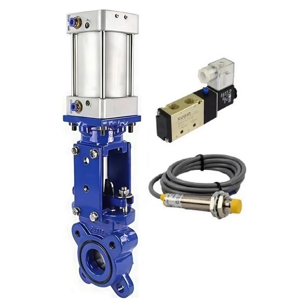 Изображение товара Задвижка шиберная DN.ru GGG40-304-EPDM-2W-Fb-2P Ду80 Ру16 пневмопривод индукционные датчики