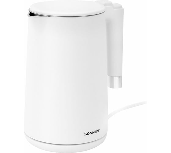 Изображение товара Чайник электрический с двойными стенками SONNEN KT-8719W, 1,5л, 2200 Вт, белый, 454691