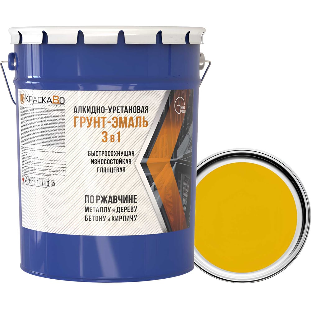 Изображение товара Краска строительная 3 в 1 Москвичка ГРУНТ-ЭМАЛЬ алкидно-уретановая жёлтая 25 кг