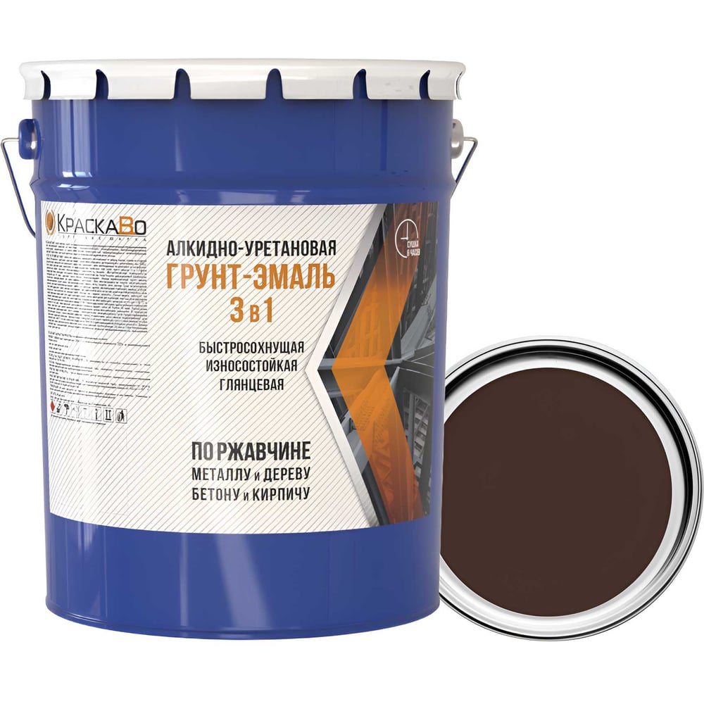 Изображение товара Краска строительная 3 в 1 Москвичка ГРУНТ-ЭМАЛЬ 25 кг алкидно-уретановая коричневая