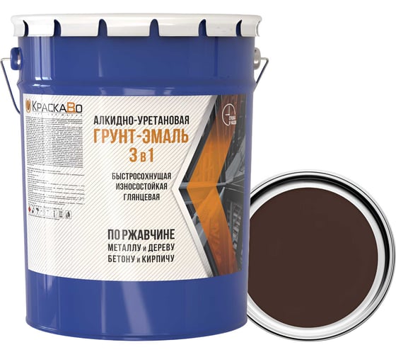 Изображение товара Краска строительная 3 в 1 Москвичка ГРУНТ-ЭМАЛЬ алкидно-уретановая, коричневая, 25кг 4620105774635