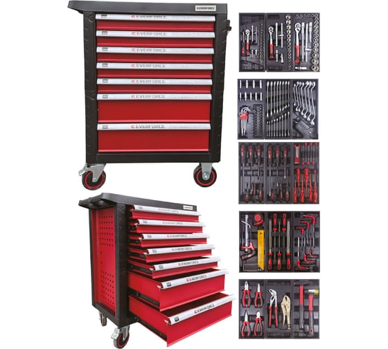 Изображение товара Тележка инструментальная EVERFORCE 7-и полочная с набором инструментов 181 предмет EF-55304(63610)