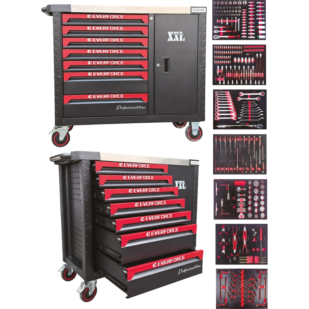 Изображение товара Тележка инструментальная EVERFORCE 7-и полочная с набором инструментов 289 предметов