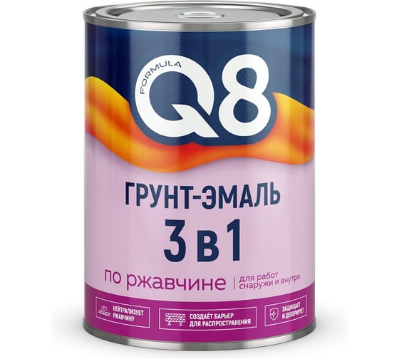 Изображение товара Грунт-эмаль по ржавчине 3 в 1 Formula Q8, полуматовая, 0,8 кг, голубая 277217