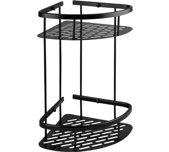 Изображение товара Полочка угловая САНАКС овальная, с литым дном, двойная, алюминиевая, черный 76069