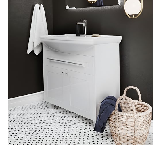 Изображение товара Тумба под раковину в ванную 1Marka Lina Classic New 85 см напольная Белый глянец У94494