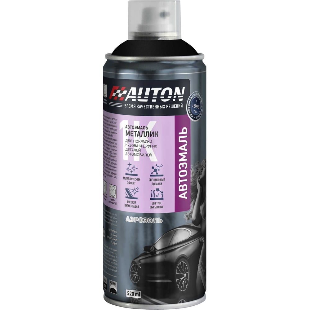 Изображение товара Автоэмаль металлик Auton аэрозоль 600 Черная 520 мл