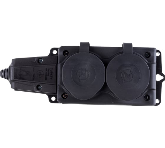 Изображение товара Штепсельная колодка NE-AD 2-гнезда с крышкой, с заземлением, 16А, IP54, каучук, 4102