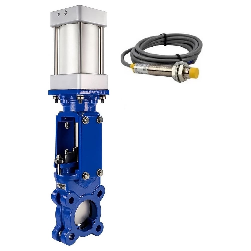 Изображение товара Задвижка шиберная DN.ru WCB-304-M-1W-Fb-2P Ду100 Ру16 с пневмоприводом и датчиками