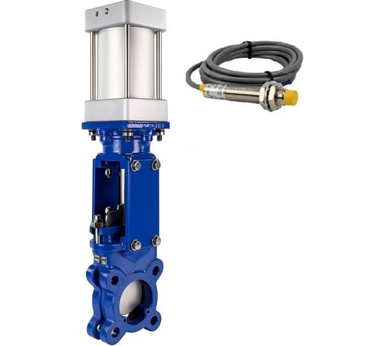 Изображение товара Задвижка шиберная DN.ru WCB-304-M-1W-Fb-2P Ду100 Ру16 односторонняя, шток выдвижной, WENZ, пневмопривод, индукционные датчики 220VAC D040-10312