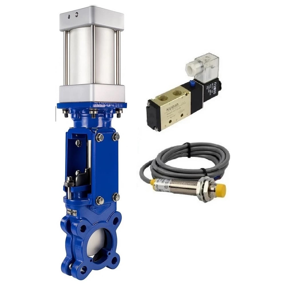 Изображение товара Задвижка шиберная DN.ru WCB-304-M-1W-Fb-2P Ду100 Ру16 пневмопривод