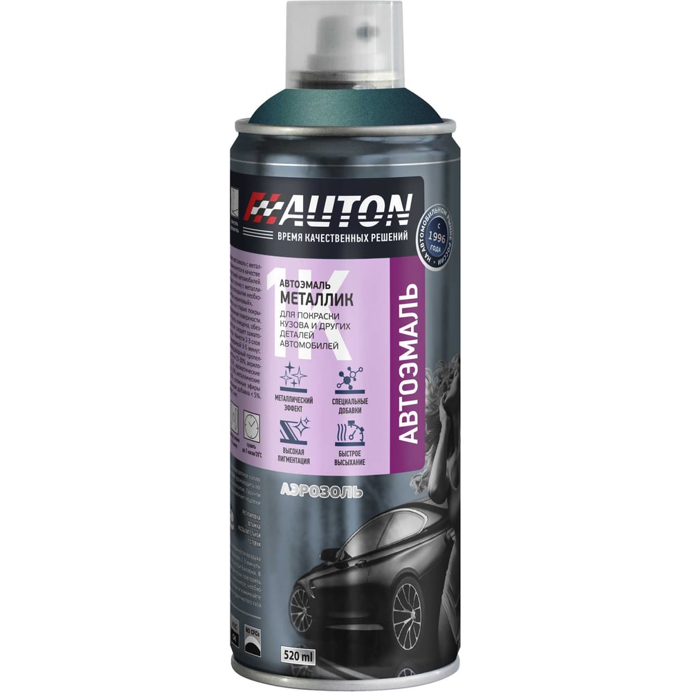 Изображение товара Автоэмаль металлик 520 мл аэрозоль AUTON 385 Изумруд - качественная автоэмаль для кузовных работ