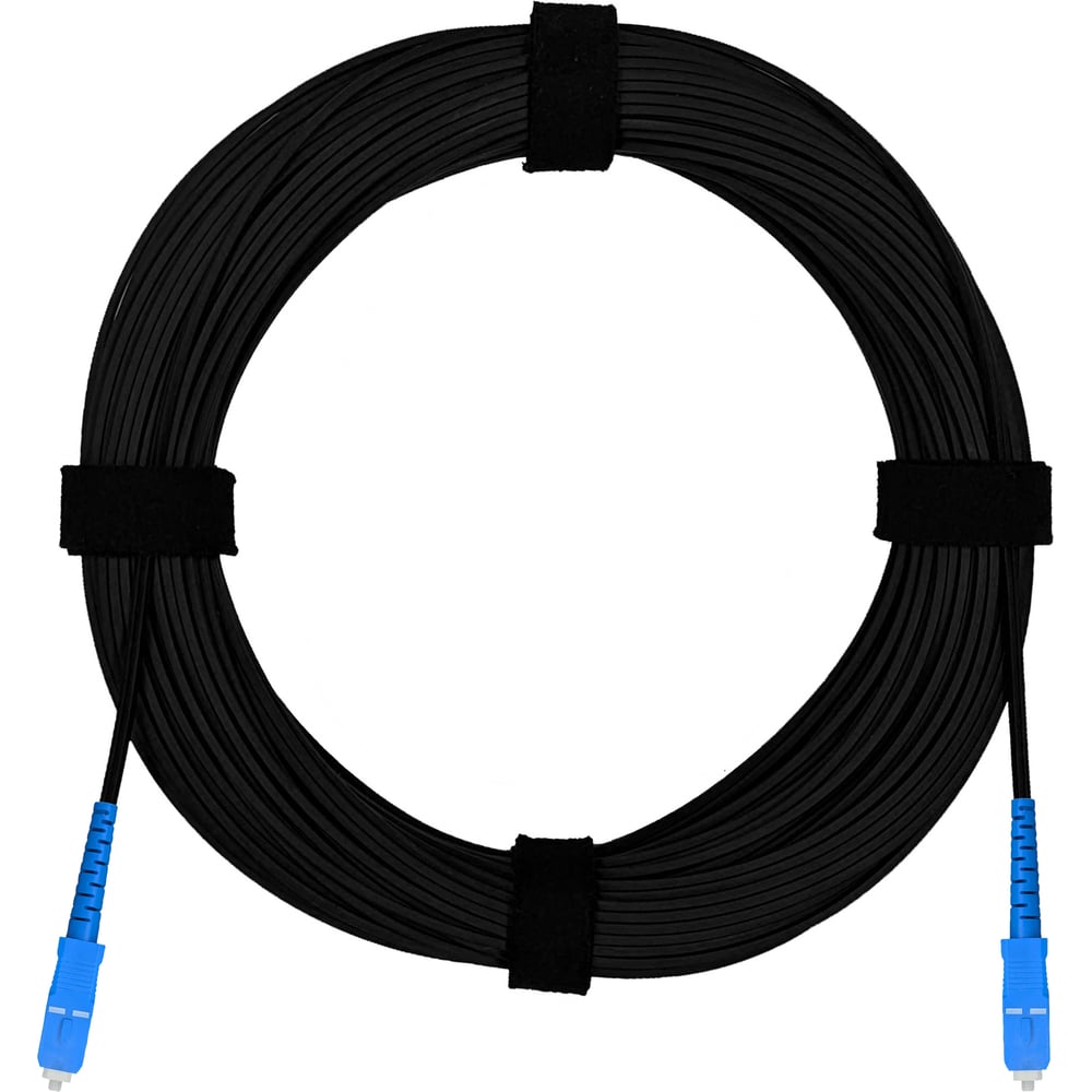 Патч-корд оптический FTTH Enginova 2 стеклопрутка, выносной силовой элемент - проволока, 657 LSZH 2SC/UPC, черный 50 м ENG-FTTHST-FRP-2SCU-50-BL