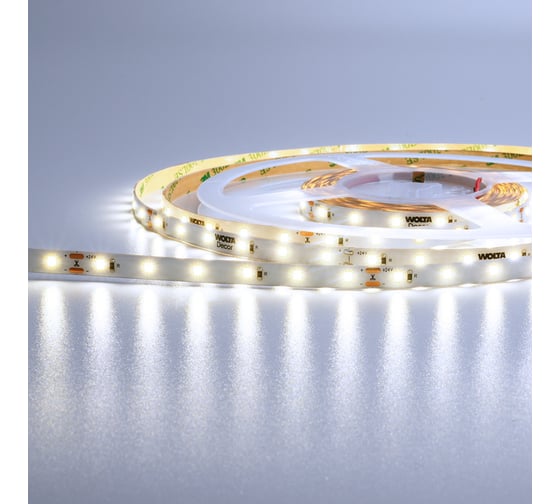 Изображение товара Светодиодная лента для улицы и дома Wolta 6Вт, 6500К Холодный белый свет, 24В, защита IP65, ширина 8 мм, длина 5 метров, WLS2835-6W/6500/24S60-01