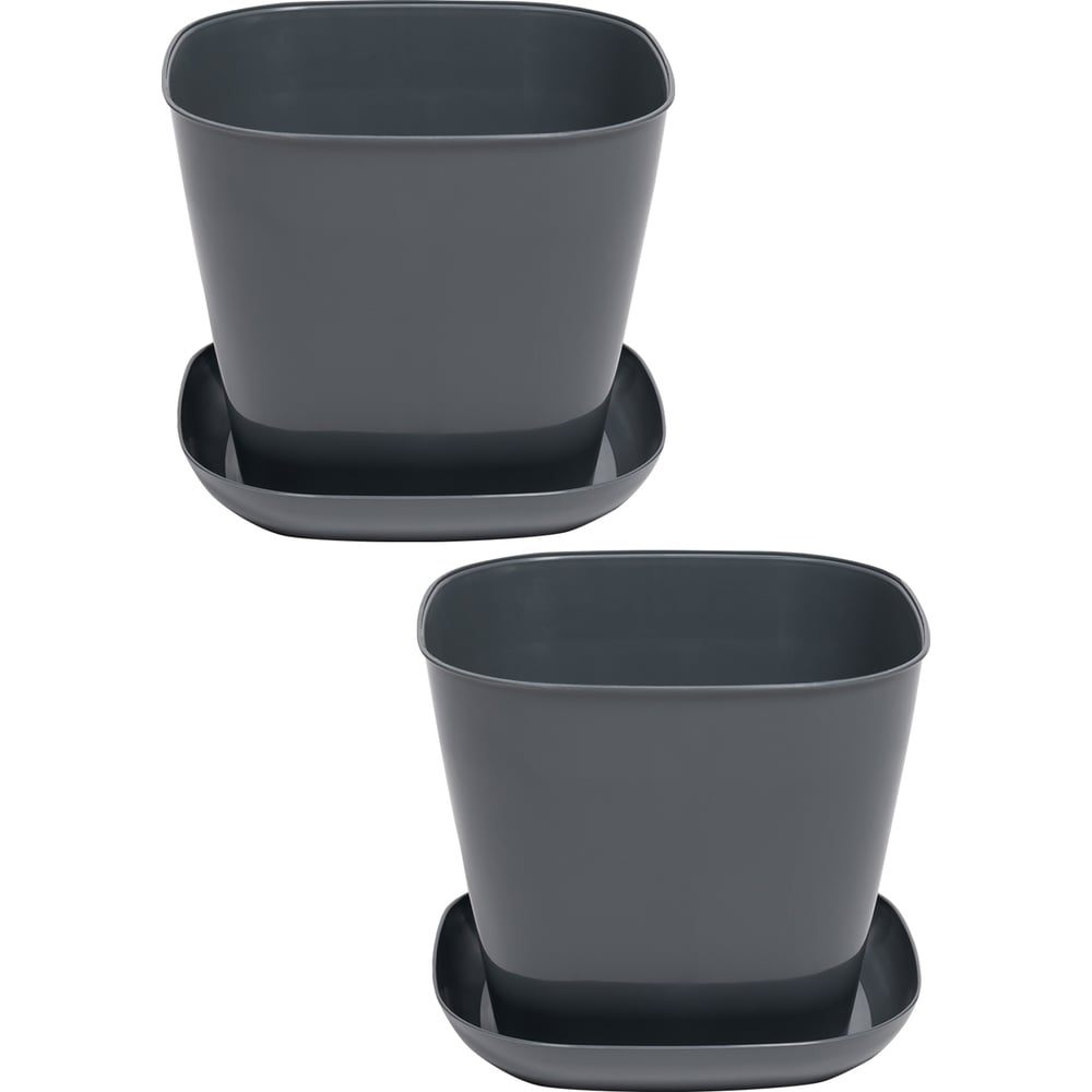 Изображение товара Кашпо квадратное Violet 1.3л с поддоном набор 2 шт серый