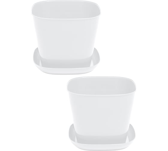Изображение товара Кашпо квадратное Violet 1.3л, с поддоном, набор 2 шт, белый N-3813/2-06