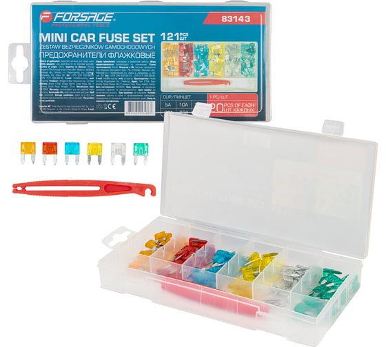 Изображение товара Предохранители плавкие флажковые автомобильные Forsage (от 5А до 30А), комплект 121 предмет F-FS-35(64837)
