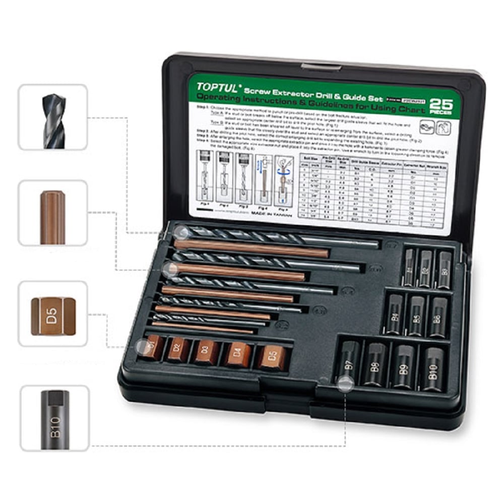 Изображение товара Набор экстракторов и сверел TOPTUL 25 предметов JGEW2501 профессиональный