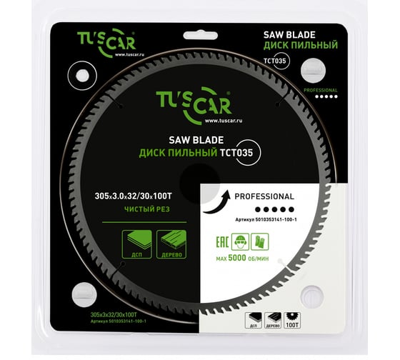 Изображение товара Диск пильный TUSCAR TCT035, Professional, 305х32/30x100T, дерево 5010353141-100-1