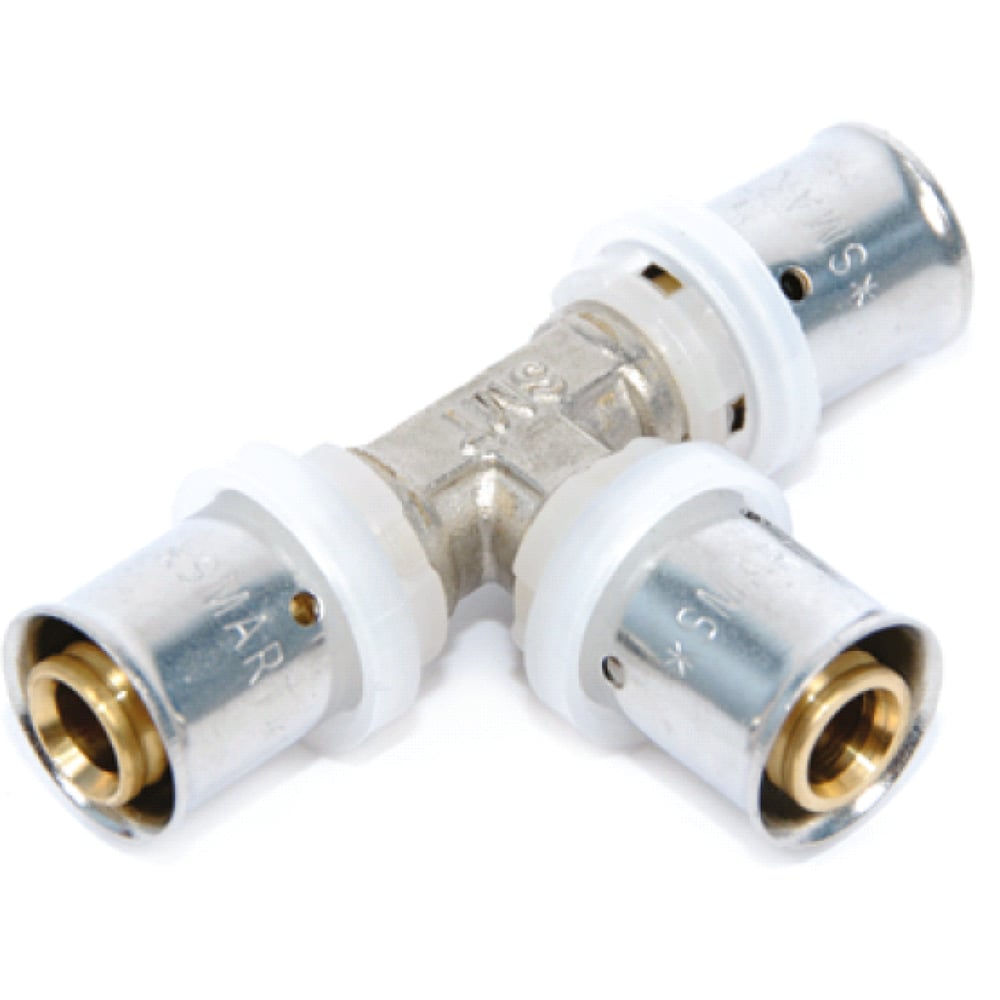 Изображение товара Тройник SMT T20x16x20 пресс-пресс латунь никелированная для систем водоснабжения