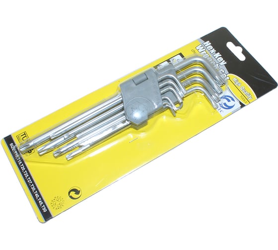 Изображение товара Набор ключей CNIC шестигранных TORХ из 9шт Т10,Т15,Т20,Т25,Т27,Т30,Т40,Т45,Т50 СrV 2105 36560