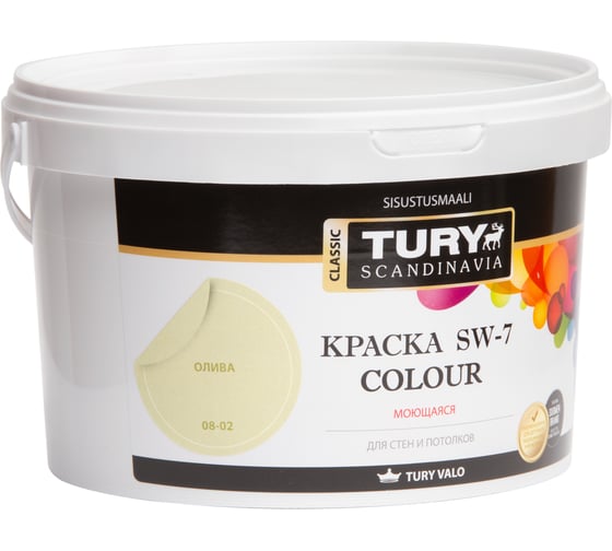 Изображение товара Краска в/д TURY SW-7 Color моющаяся олива 08-02, 2,4 кг 00020015943