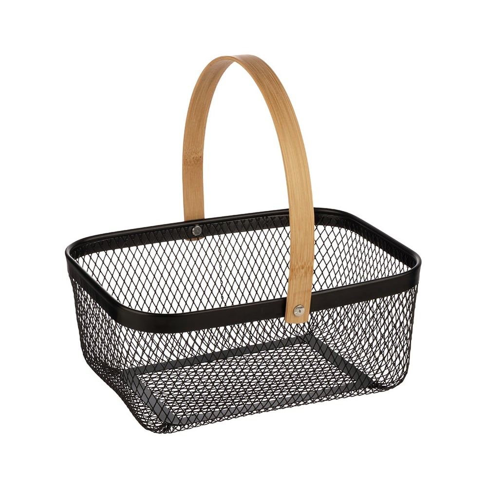 Изображение товара Корзина для хранения металлическая с бамбуковой ручкой 23.5х19х10 см Mallony