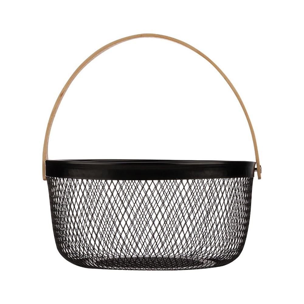 Изображение товара Металлическая корзина Mallony с бамбуковой ручкой круглая 22.5х20.5х10.5 см