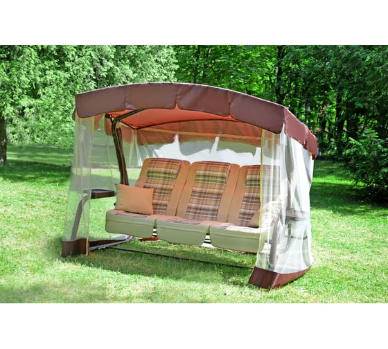 Изображение товара Качели садовые OLSA 3-х местные Палермо Премиум меб.ткань(каркас коричневый, м/э разноцветный рис.полоска)2 уп с 1628