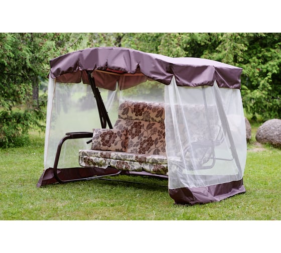 Изображение товара Качели садовые OLSA 3-х местные Турин Премиум(каркас коричневый, м/э бежевый рис.коричневые цветы)2 уп. С1510 с1510